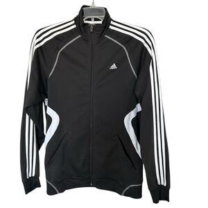 Adidas Black 3 Stripe Track Jacket Zip Up Athletic Y2K Medium